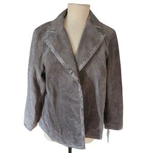 Elana by Tanner Plus Size 1 Genuine Leather Gray Jacket Blazer